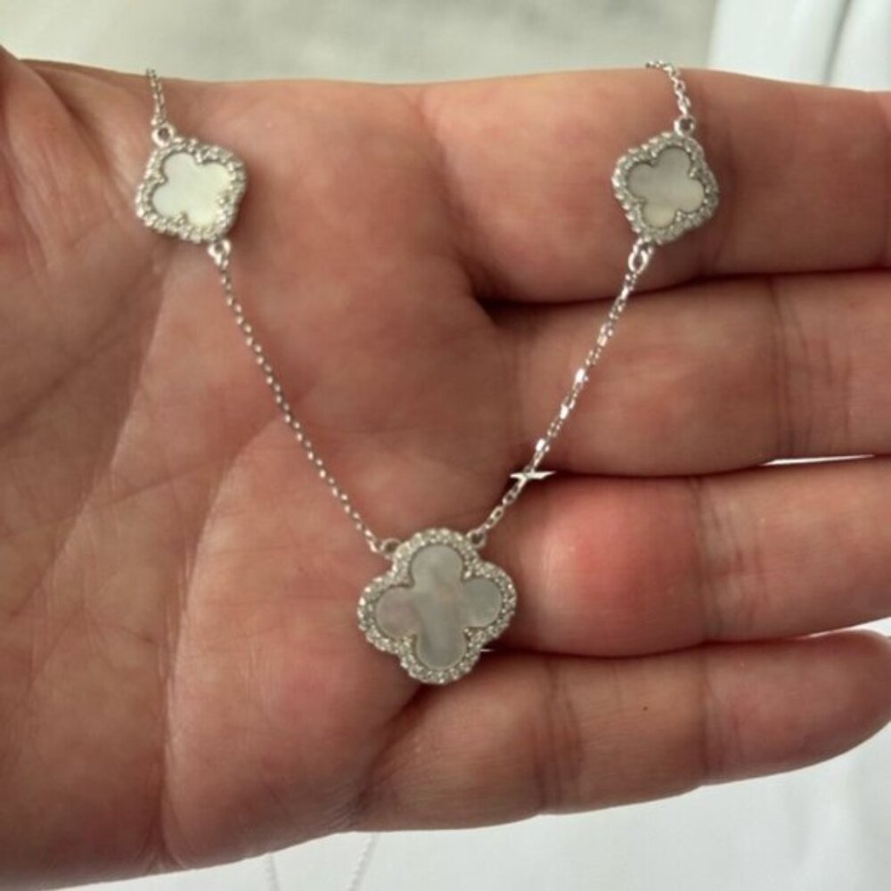 Rachel Zoe Sterling Silver 925 Necklace W 3 Mother Of Pearl Clovers - Picture 13 of 16